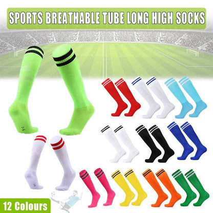Mens Womens Sports Breathable Tube Long High Socks Knee Warm Casual Footy Soccer - White+Red V528-SPORTSSOCKS-WHITERED-507819