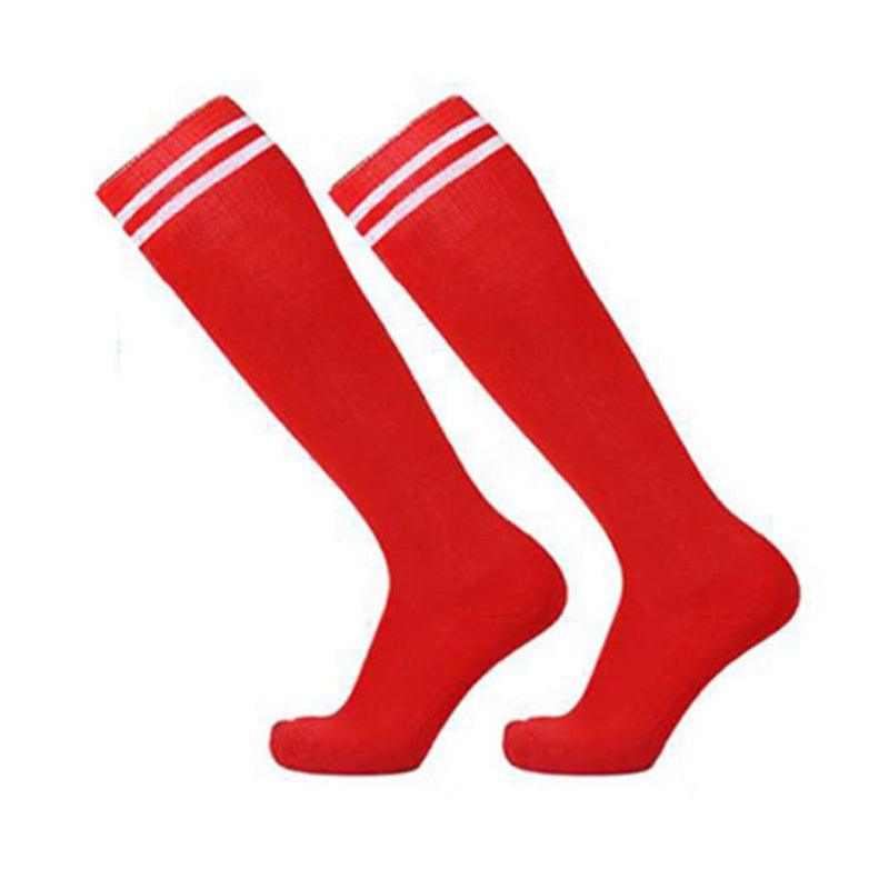 Mens Womens Sports Breathable Tube Long High Socks Knee Warm Casual Footy Soccer - White+Red V528-SPORTSSOCKS-WHITERED-507819