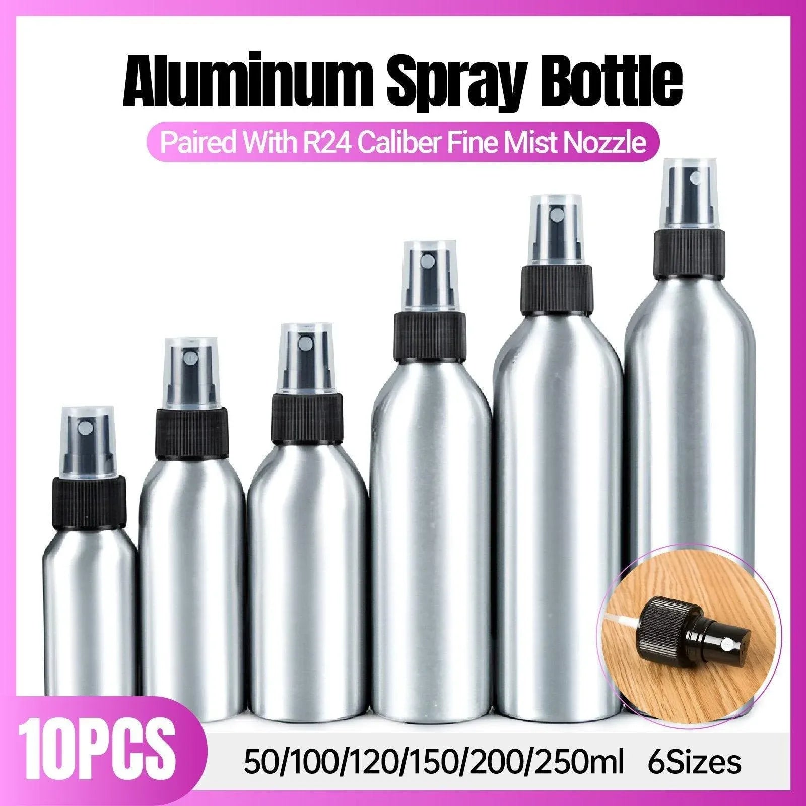 10pcs Travel Size Refillable Aluminum Spray Bottles Toner Cleaning Solution Mist - 10pcs-100ml V528-SPRAY-BOTTLE-10PCS-100ML-843125