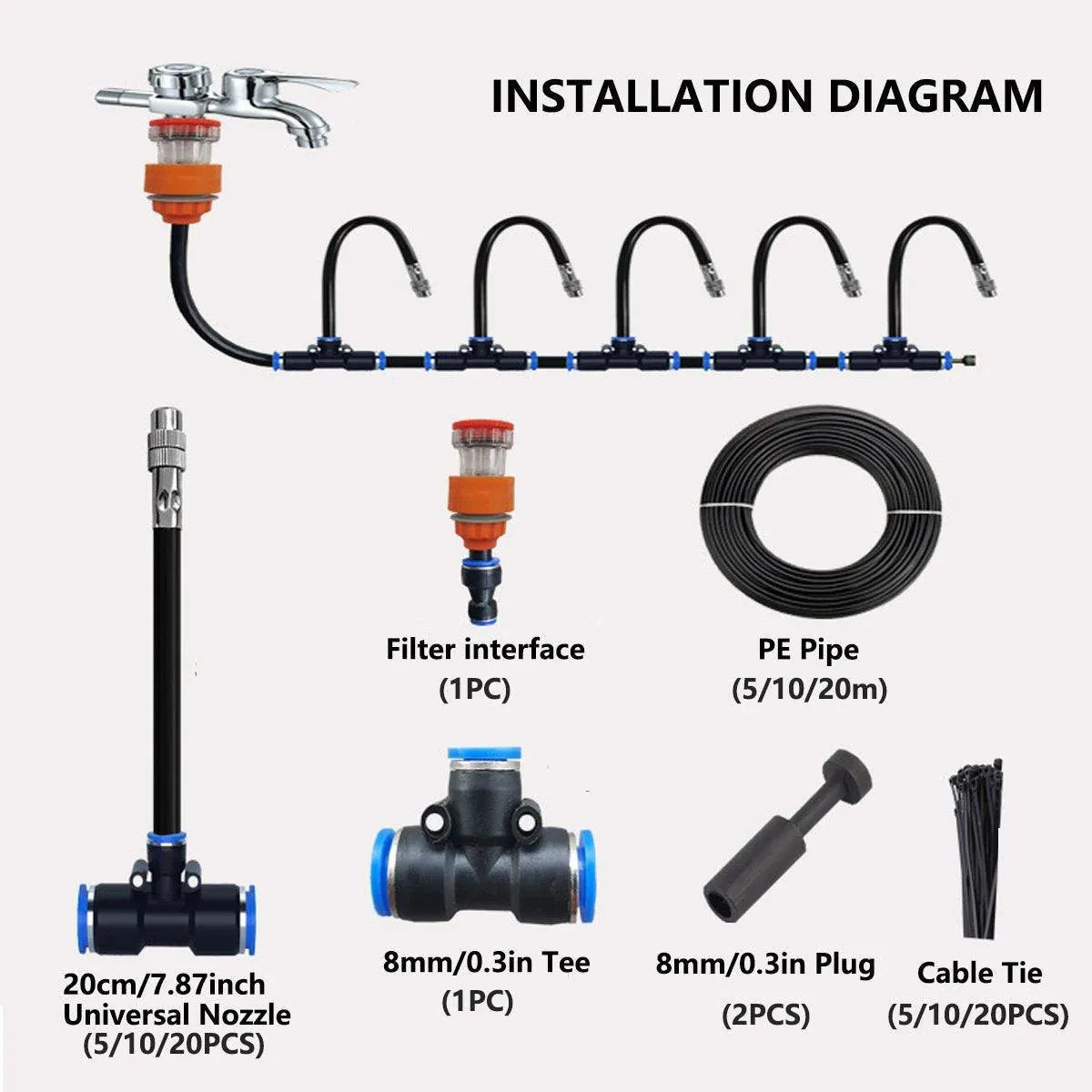 5M 10M 20M Garden Watering System Adjustable Spray Irrigation Hose Sprinkler - 20m V528-SPRINKLER-SET-20M-945258