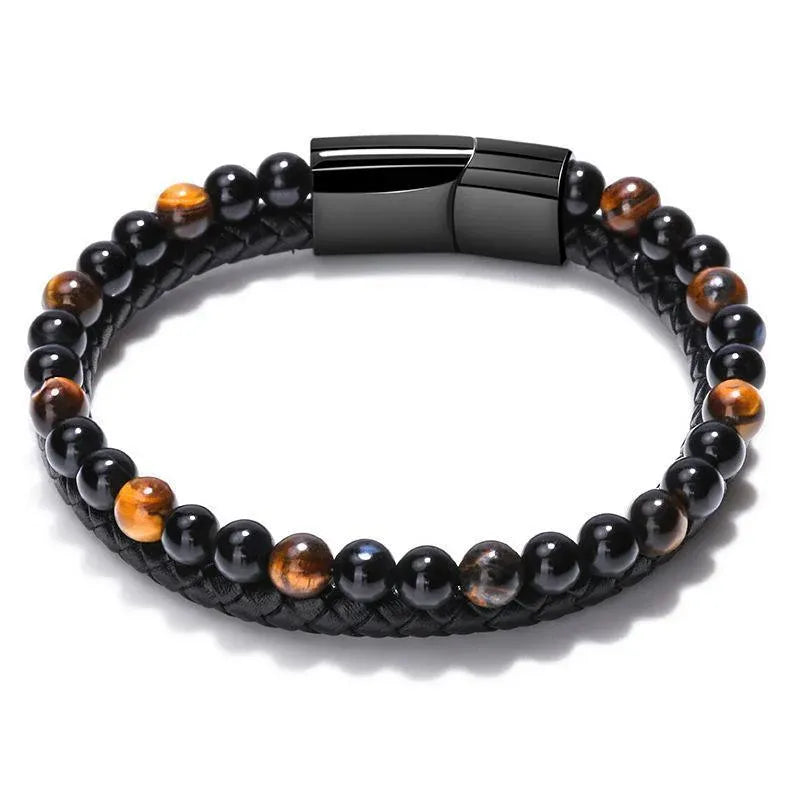 Tiger Eye Natural Stone Beaded Bracelet Women Men Elasticity Bangle hand Jewelry - Tiger Eye V528-SQ00041-H-834055