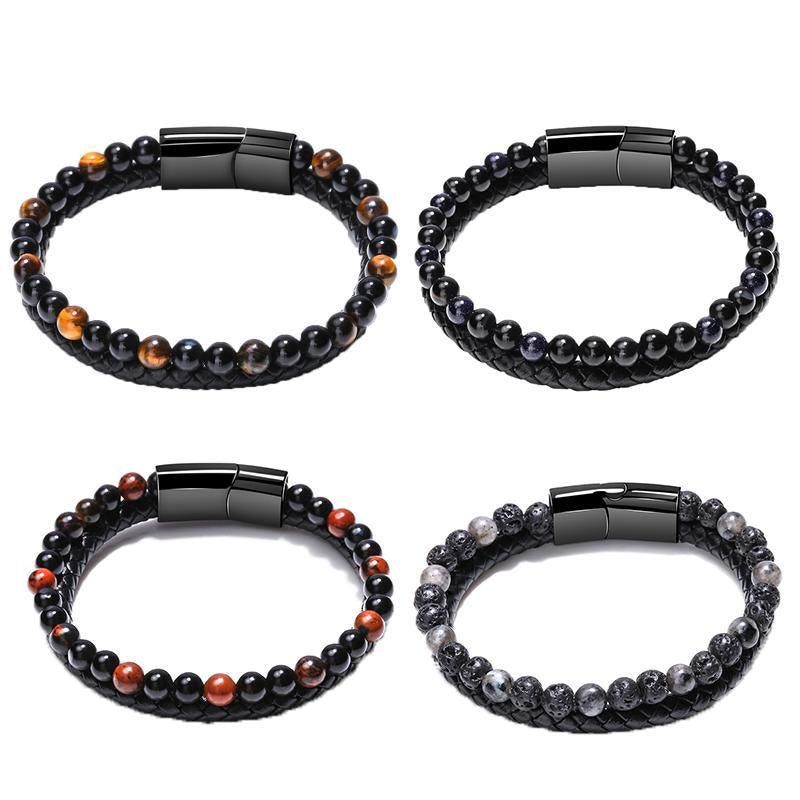 Tiger Eye Natural Stone Beaded Bracelet Women Men Elasticity Bangle hand Jewelry - Tiger Eye V528-SQ00041-H-834055