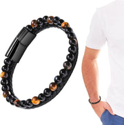 Tiger Eye Natural Stone Beaded Bracelet Women Men Elasticity Bangle hand Jewelry - Tiger Eye V528-SQ00041-H-834055