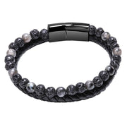 Tiger Eye Natural Stone Beaded Bracelet Women Men Elasticity Bangle hand Jewelry - Grey Lava V528-SQ00043-HU-578572