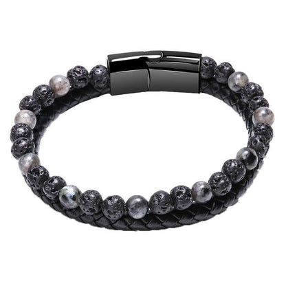 Tiger Eye Natural Stone Beaded Bracelet Women Men Elasticity Bangle hand Jewelry - Grey Lava V528-SQ00043-HU-578572