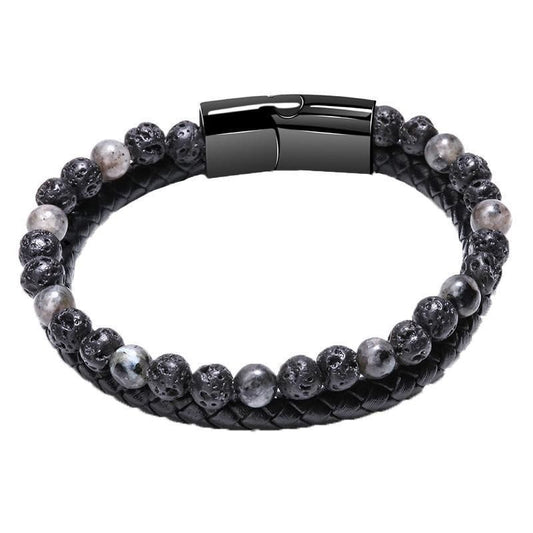 Tiger Eye Natural Stone Beaded Bracelet Women Men Elasticity Bangle hand Jewelry - Grey Lava V528-SQ00043-HU-578572
