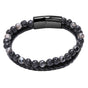 Tiger Eye Natural Stone Beaded Bracelet Women Men Elasticity Bangle hand Jewelry - Grey Lava V528-SQ00043-HU-578572