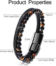 Tiger Eye Natural Stone Beaded Bracelet Women Men Elasticity Bangle hand Jewelry - Grey Lava V528-SQ00043-HU-578572