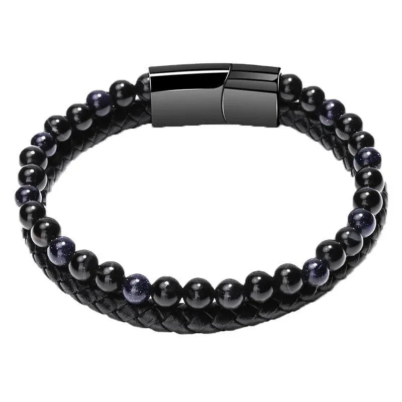 Tiger Eye Natural Stone Beaded Bracelet Women Men Elasticity Bangle hand Jewelry - Blue Stone V528-SQ00044-BLUE-480640