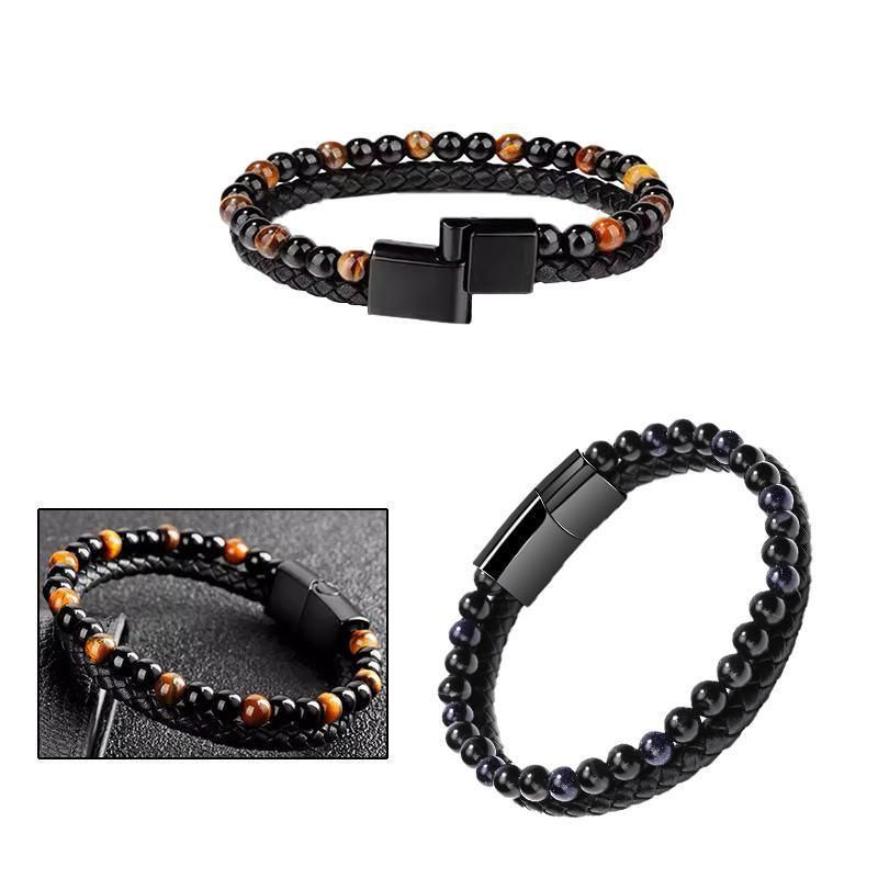 Tiger Eye Natural Stone Beaded Bracelet Women Men Elasticity Bangle hand Jewelry - Blue Stone V528-SQ00044-BLUE-480640