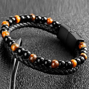 Tiger Eye Natural Stone Beaded Bracelet Women Men Elasticity Bangle hand Jewelry - Blue Stone V528-SQ00044-BLUE-480640