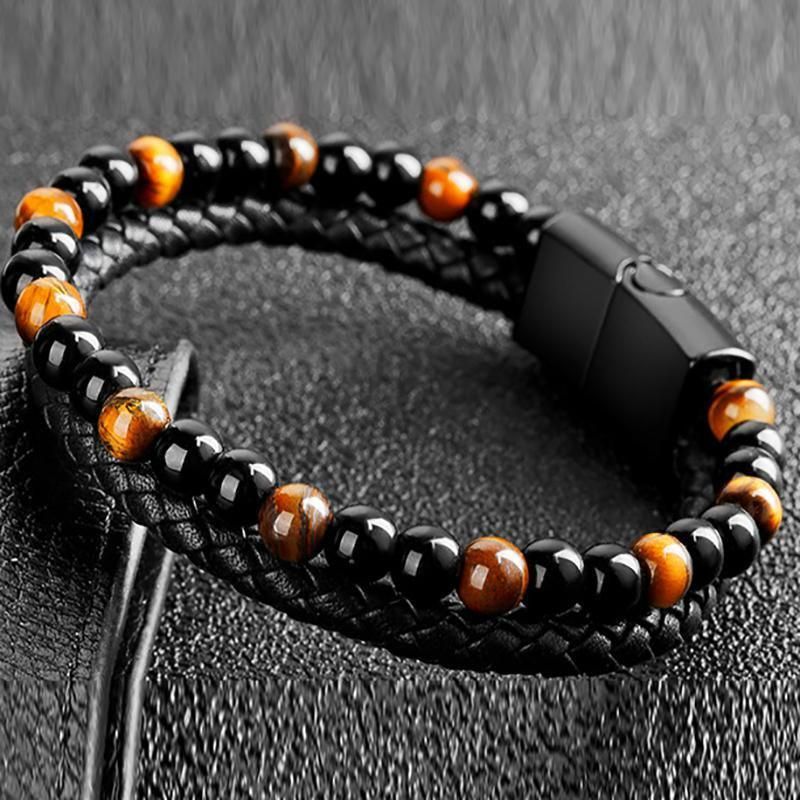 Tiger Eye Natural Stone Beaded Bracelet Women Men Elasticity Bangle hand Jewelry - Blue Stone V528-SQ00044-BLUE-480640