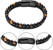 Tiger Eye Natural Stone Beaded Bracelet Women Men Elasticity Bangle hand Jewelry - Blue Stone V528-SQ00044-BLUE-480640