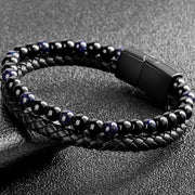 Tiger Eye Natural Stone Beaded Bracelet Women Men Elasticity Bangle hand Jewelry - Blue Stone V528-SQ00044-BLUE-480640
