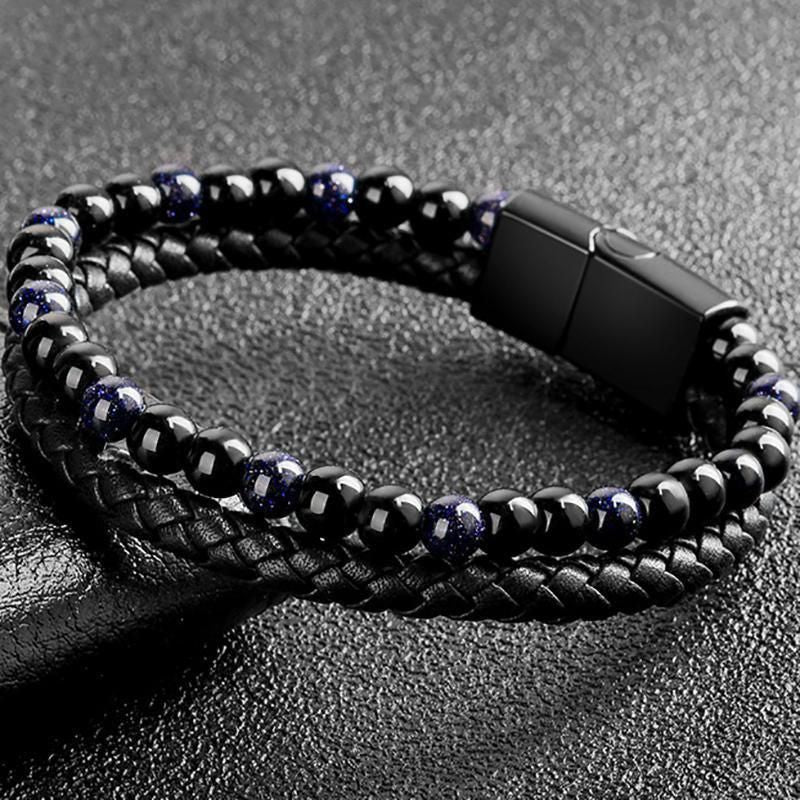 Tiger Eye Natural Stone Beaded Bracelet Women Men Elasticity Bangle hand Jewelry - Blue Stone V528-SQ00044-BLUE-480640