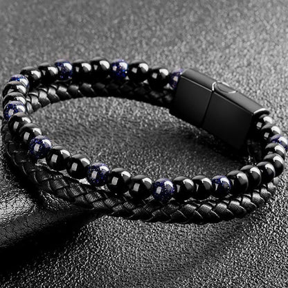 Tiger Eye Natural Stone Beaded Bracelet Women Men Elasticity Bangle hand Jewelry - Blue Stone V528-SQ00044-BLUE-480640
