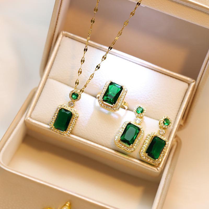 Vintage Paraiba Tourmaline Emerald Gemstone Earrings Ring Necklace Women Gift - Earring V528-SQ00097-EH-344889