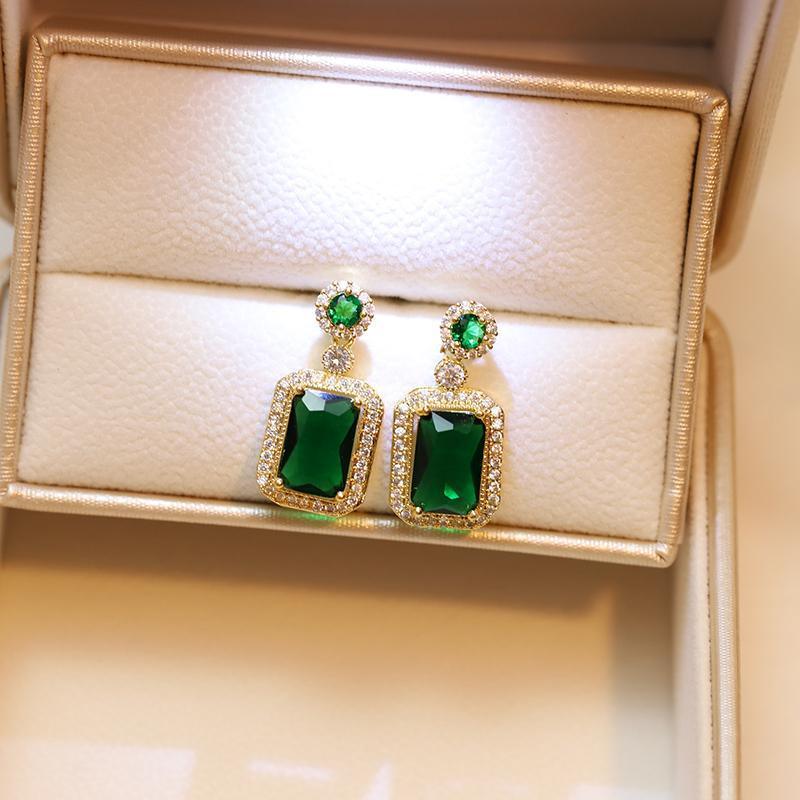 Vintage Paraiba Tourmaline Emerald Gemstone Earrings Ring Necklace Women Gift - Earring V528-SQ00097-EH-344889