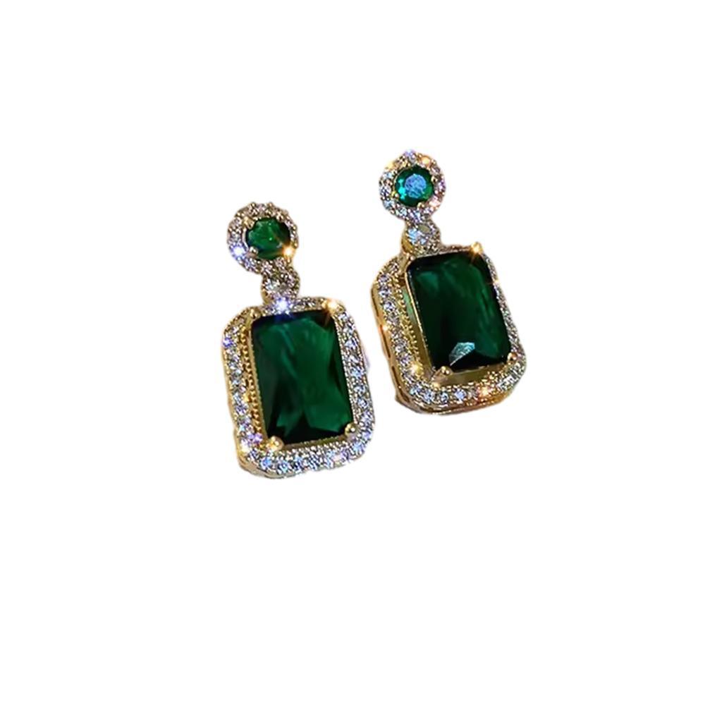Vintage Paraiba Tourmaline Emerald Gemstone Earrings Ring Necklace Women Gift - Earring V528-SQ00097-EH-344889