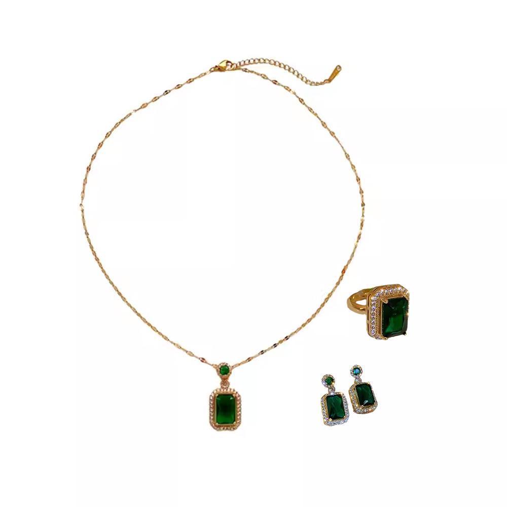 Vintage Paraiba Tourmaline Emerald Gemstone Earrings Ring Necklace Women Gift - Necklace V528-SQ00098-XL-892462