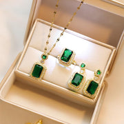 Vintage Paraiba Tourmaline Emerald Gemstone Earrings Ring Necklace Women Gift - Necklace V528-SQ00098-XL-892462