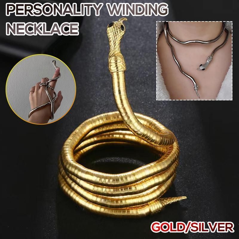Adjustable Punk Snake Choker Necklace & Flexible Wrap Bracelet Collar Setllar - Golden V528-SQ00115-S-GOLD-917577
