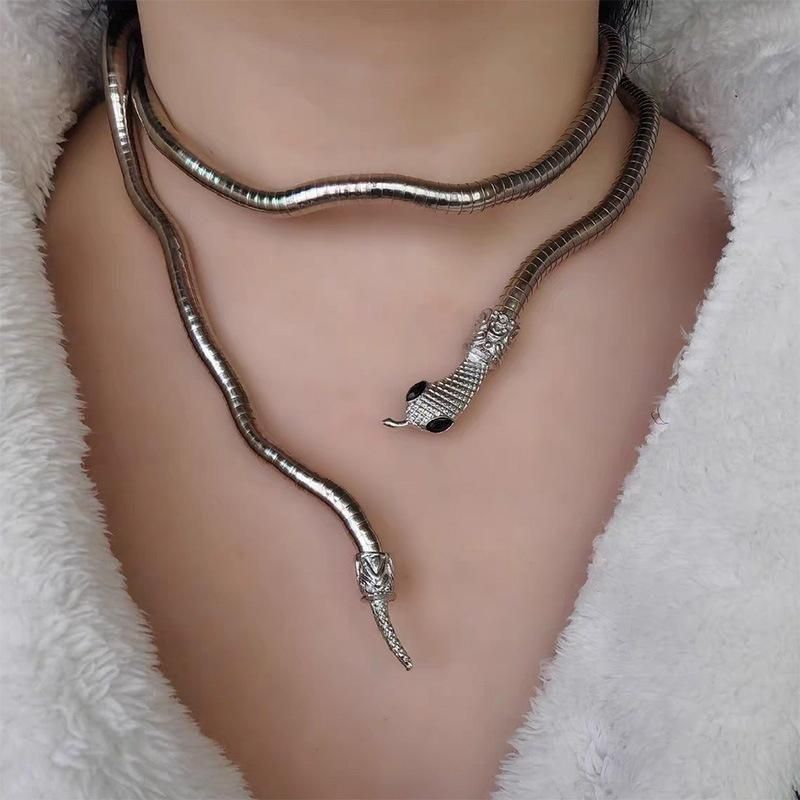 Adjustable Punk Snake Choker Necklace & Flexible Wrap Bracelet Collar Setllar - Golden V528-SQ00115-S-GOLD-917577