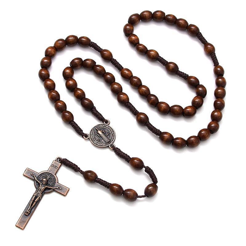 1PC Wooden Rosary Beads Necklace Christian Cross Catholic Rosary Beads V528-SQ00161-NZ-SZJ-702529