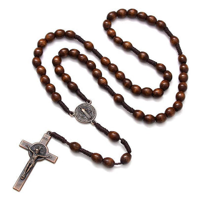 1PC Wooden Rosary Beads Necklace Christian Cross Catholic Rosary Beads V528-SQ00161-NZ-SZJ-702529
