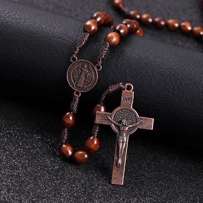 1PC Wooden Rosary Beads Necklace Christian Cross Catholic Rosary Beads V528-SQ00161-NZ-SZJ-702529