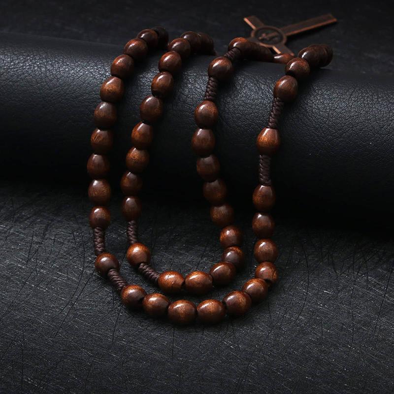 1PC Wooden Rosary Beads Necklace Christian Cross Catholic Rosary Beads V528-SQ00161-NZ-SZJ-702529
