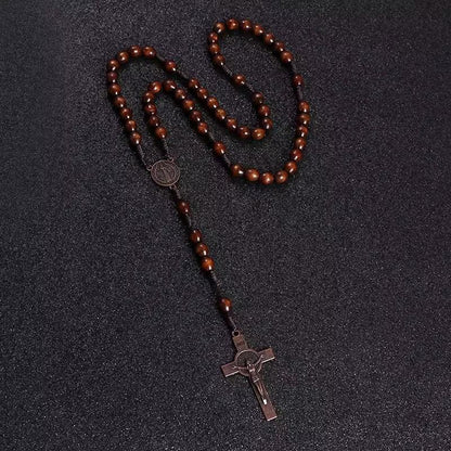 1PC Wooden Rosary Beads Necklace Christian Cross Catholic Rosary Beads V528-SQ00161-NZ-SZJ-702529