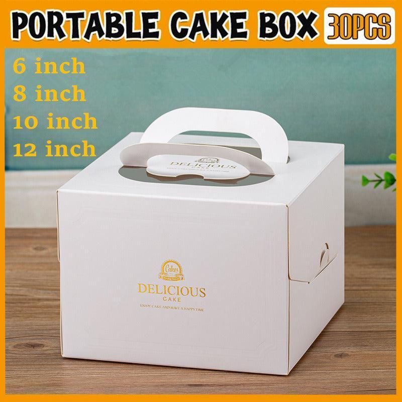 30PCS White Portable Cake Boxes Display Window Packing Case Party with Handle Birthday - 6 inch V528-SQ221-DGH-WHITE-6C-30PCS-215705