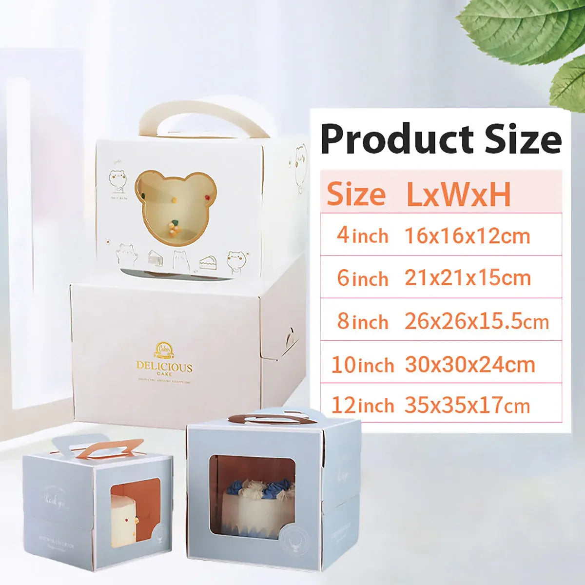 30PCS White Portable Cake Boxes Display Window Packing Case Party with Handle Birthday - 8 inch V528-SQ222-DGH-WHITE-8C-30PCS-625545