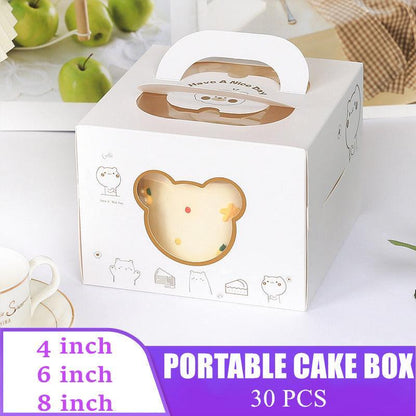 30PCS Bear Portable Cake Boxes Display Window Packing Case Party with Handle Birthday - 4 inch V528-SQ225-DGH-BEAR-4C-50PCS-877451
