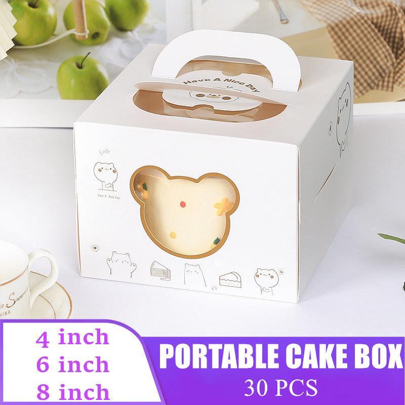 30PCS Bear Portable Cake Boxes Display Window Packing Case Party with Handle Birthday - 6 inch V528-SQ226-DGH-BEAR-6C-30PCS-318048