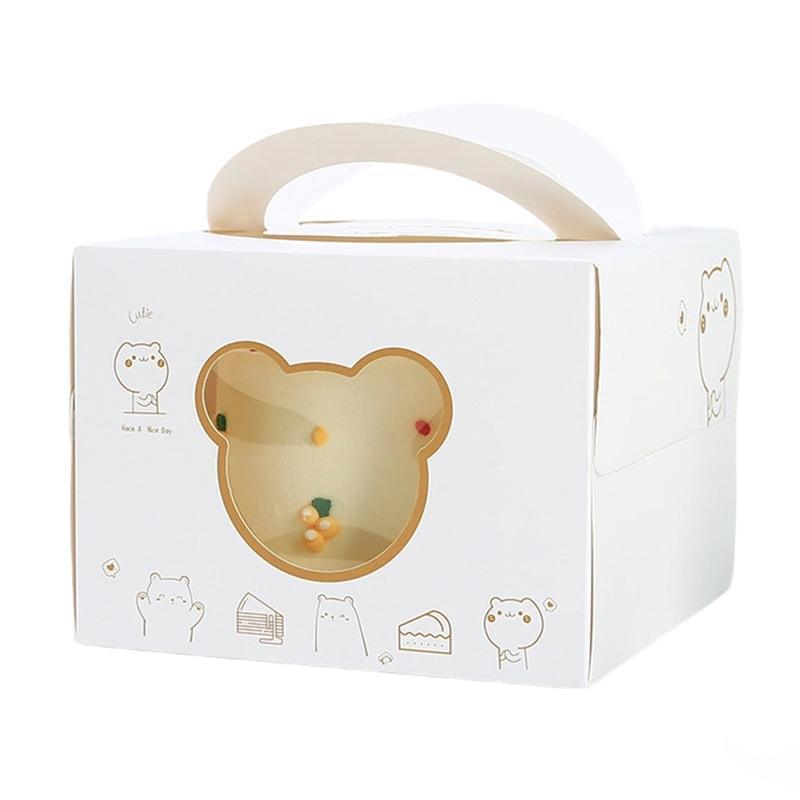 30PCS Bear Portable Cake Boxes Display Window Packing Case Party with Handle Birthday - 6 inch V528-SQ226-DGH-BEAR-6C-30PCS-318048