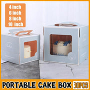 30PCS Grey Portable Cake Boxes Display Window Packing Case with Handle Birthday - 6 inch V528-SQ229-DGH-GREY-6C-30PCS-910157