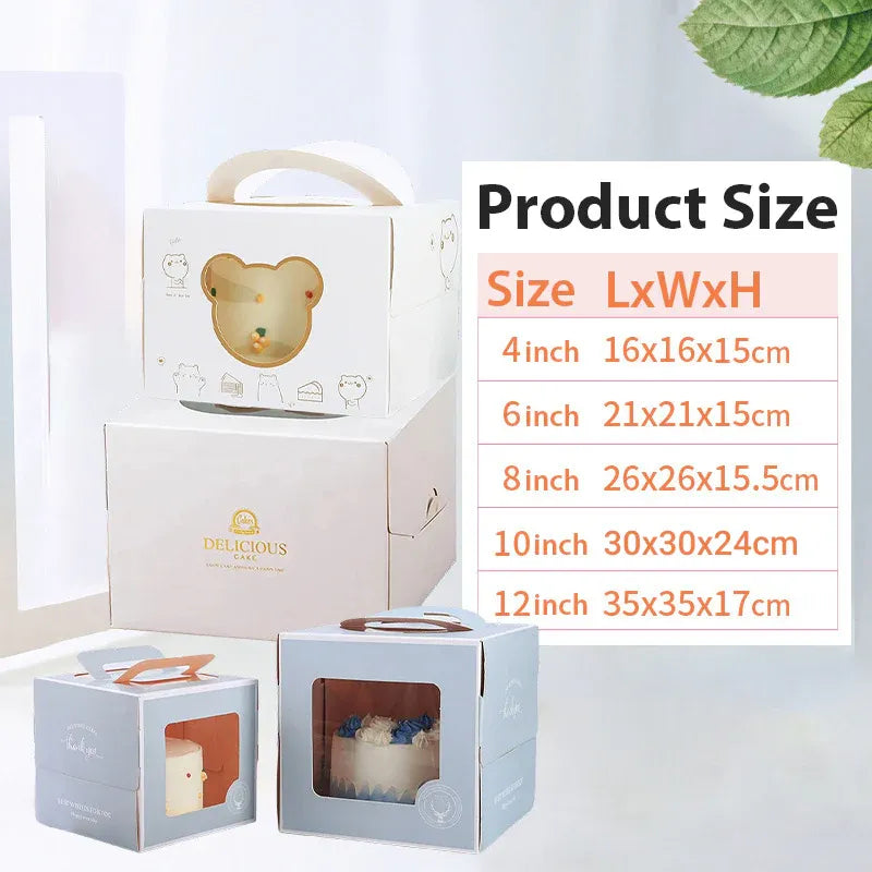 30PCS Grey Portable Cake Boxes Display Window Packing Case with Handle Birthday - 6 inch V528-SQ229-DGH-GREY-6C-30PCS-910157