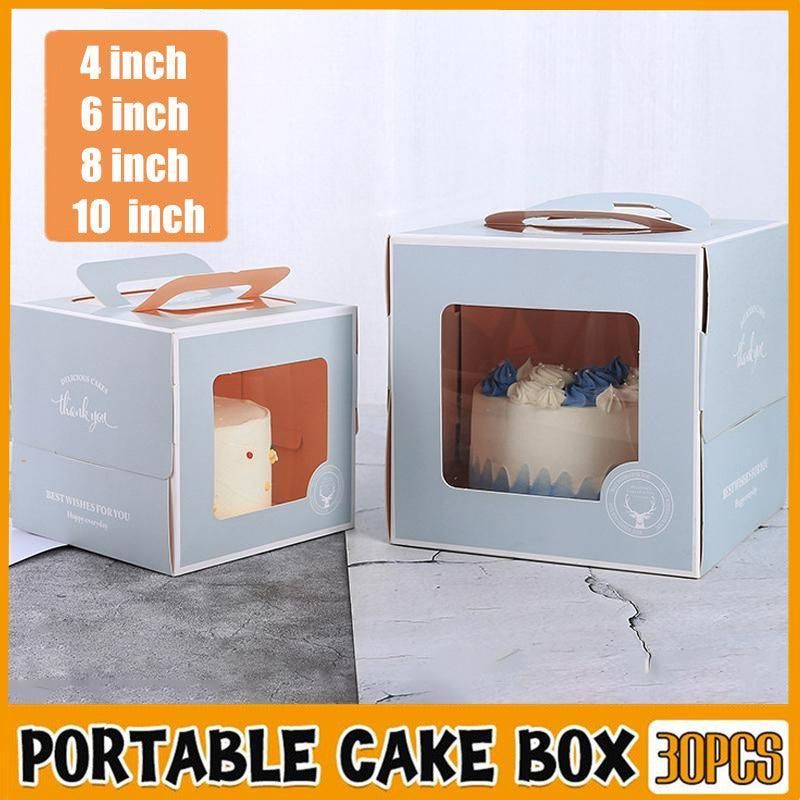 30PCS Grey Portable Cake Boxes Display Window Packing Case with Handle Birthday - 8 inch V528-SQ230-DGH-GREY-8C-30PCS-577529