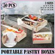 50PCS Portable Pastry Boxes Portable Cake Box Paper Cookie Boxes Sandwich Box - S-Transparent+White inner tray V528-SQ296-MSH-CLEAR-S-50PCS-798216
