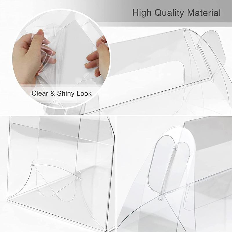 50PCS Portable Pastry Boxes Portable Cake Box Paper Cookie Boxes Sandwich Box - S-Transparent+White inner tray V528-SQ296-MSH-CLEAR-S-50PCS-798216