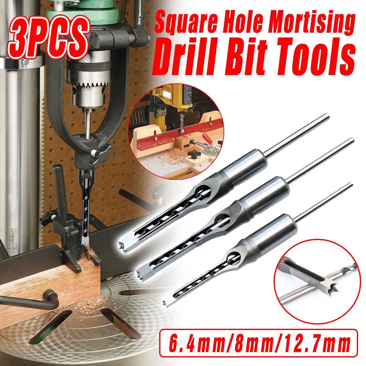 3x Square Hole Mortising Chisel Drill Bit Woodworking Saw Tools for Drilling V528-SQUARE-HOLE-DRILL-3PCS-247920