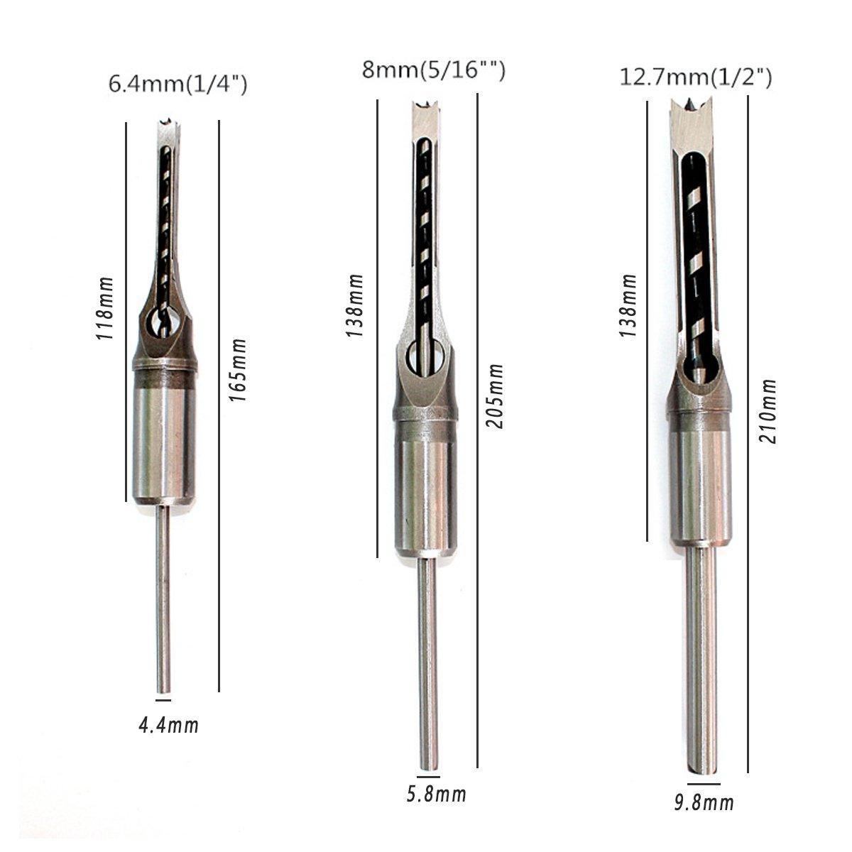 3x Square Hole Mortising Chisel Drill Bit Woodworking Saw Tools for Drilling V528-SQUARE-HOLE-DRILL-3PCS-247920
