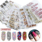 1440Pcs Glitter Rhinestones Crystal Clear Flat Bottom Glass Nail Art Nail Drill - Colourful V528-SS4-SS16-COLOURFUL-58620
