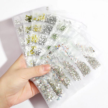 1440Pcs Glitter Rhinestones Crystal Clear Flat Bottom Glass Nail Art Nail Drill - Gold V528-SS4-SS16-GOLD-43109