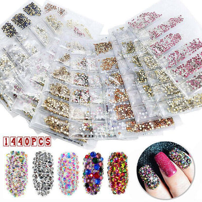 1440Pcs Glitter Rhinestones Crystal Clear Flat Bottom Glass Nail Art Nail Drill - Olive V528-SS4-SS16-OLIVE-35981