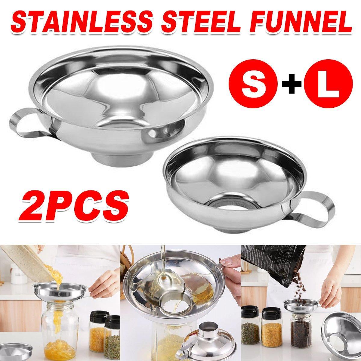 2pcs Stainless Steel Wide Mouth Funnel Large Bore Oil Drain Household Funnel Set V528-STAINLESS-STEEL-FUNNEL-2PCS-854233