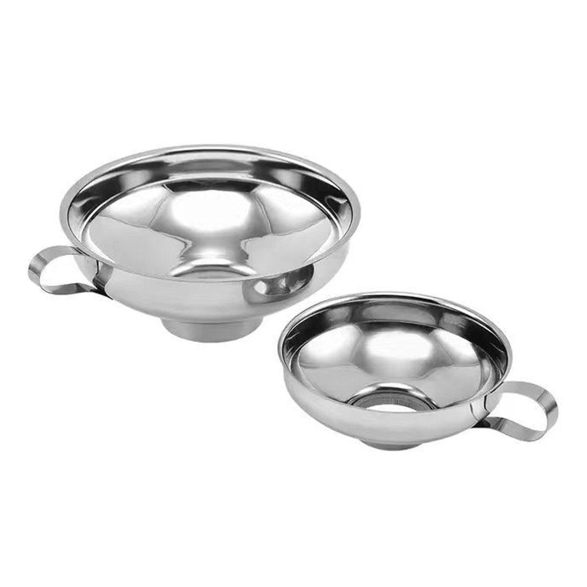2pcs Stainless Steel Wide Mouth Funnel Large Bore Oil Drain Household Funnel Set V528-STAINLESS-STEEL-FUNNEL-2PCS-854233