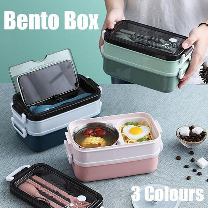 Bento Box Lunch Containers Food Microwave Stainless Portable Dinnerware Au - Blue V528-STAINLESSLUNCHBO-BLUE-35719